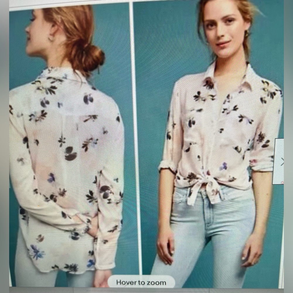NWT! Cloth & Stone Anthropologie Tavira Sheer Floral Blouse pink/rose XS - Picture 1 of 11